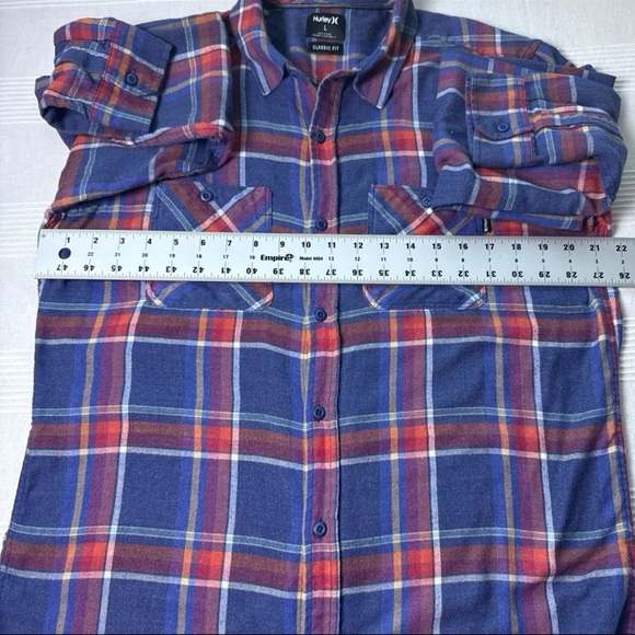 Hurley Men's Classic Fit Plaid Shirt in Blue and Red - Picture 4 of 7
